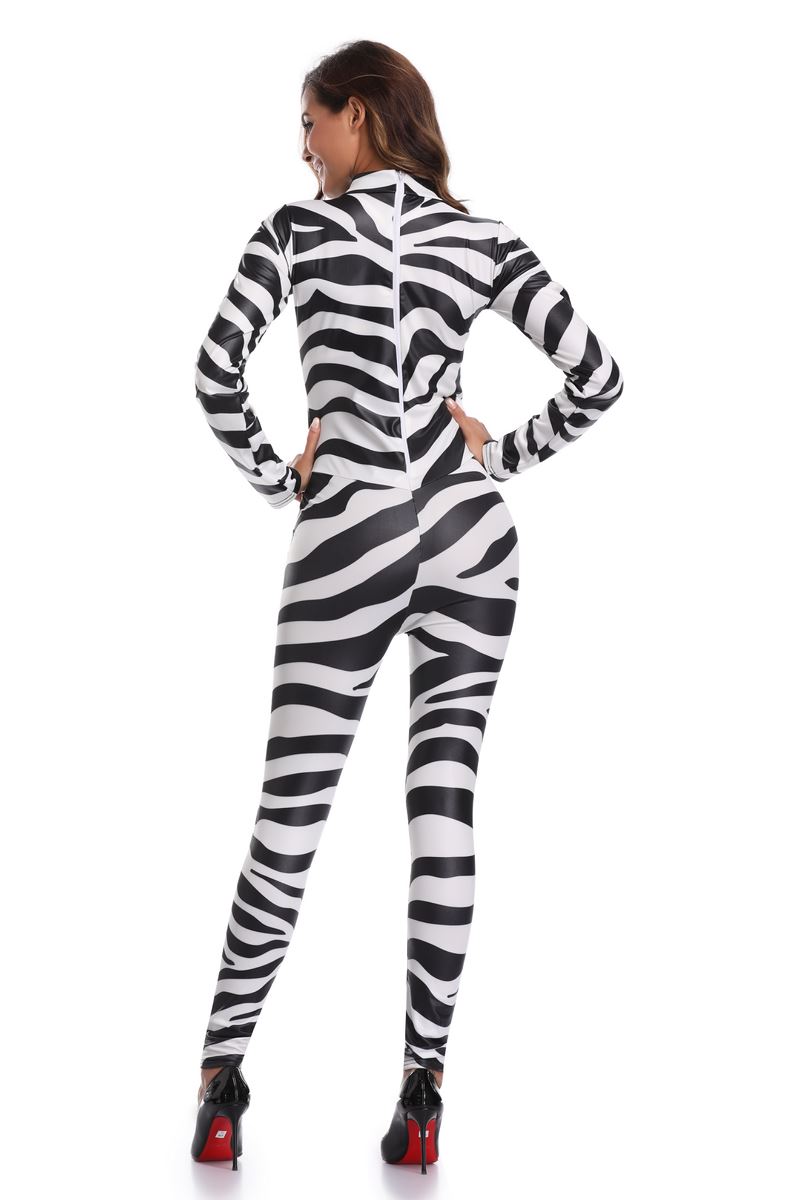 F1822 Sexy Halloween zebra Print Catsuit Party Fancy Dress Jumpsuit playsuit